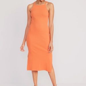 Old Navy Orange Fitted Rib-Knit Midi-Dress!